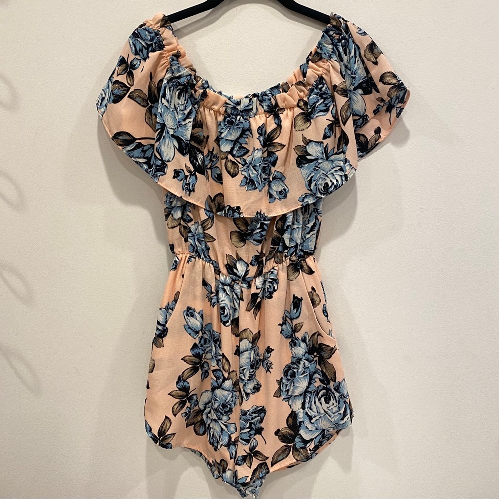 Boutique off the shoulder floral print romper